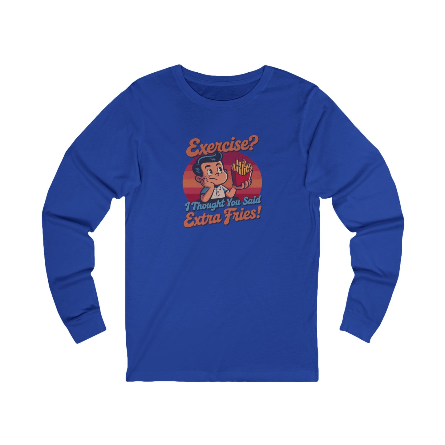 Exercise? I Thought You Said Extra Fries! — Retro Long Sleeve (Dark)