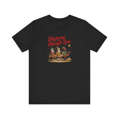 Highway to the Manger Zone — Top Gun Christmas Retro Tee (Dark)