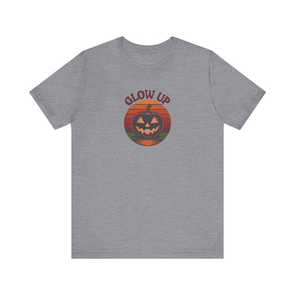 Halloween Glow Up Pumpkin — Retro Autumn Sunset Tee (Light)