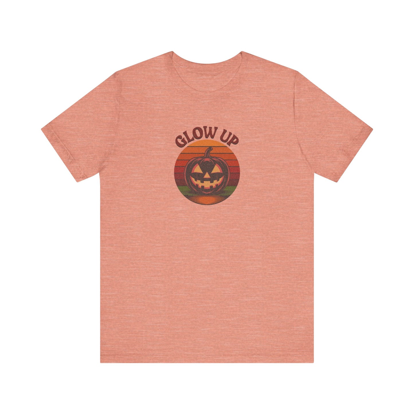 Halloween Glow Up Pumpkin — Retro Autumn Sunset Tee (Light)