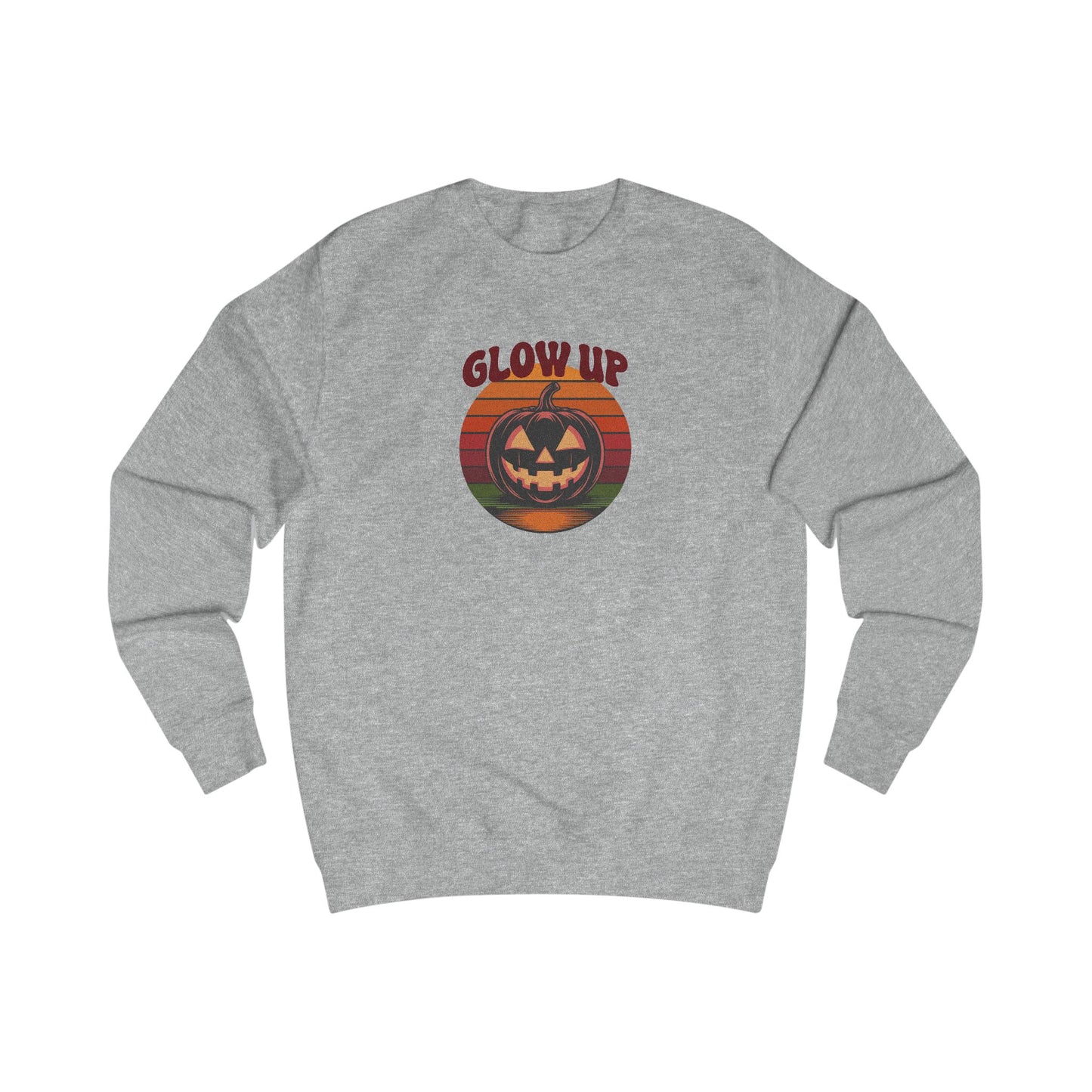 Halloween Glow Up Pumpkin — Retro Autumn Sunset Sweatshirt (Light)