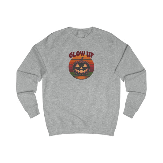 Halloween Glow Up Pumpkin — Retro Autumn Sunset Sweatshirt (Light)