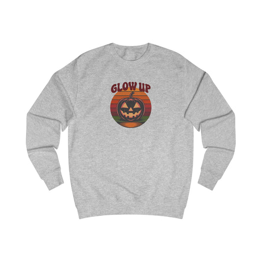 Halloween Glow Up Pumpkin — Retro Autumn Sunset Sweatshirt (Light)