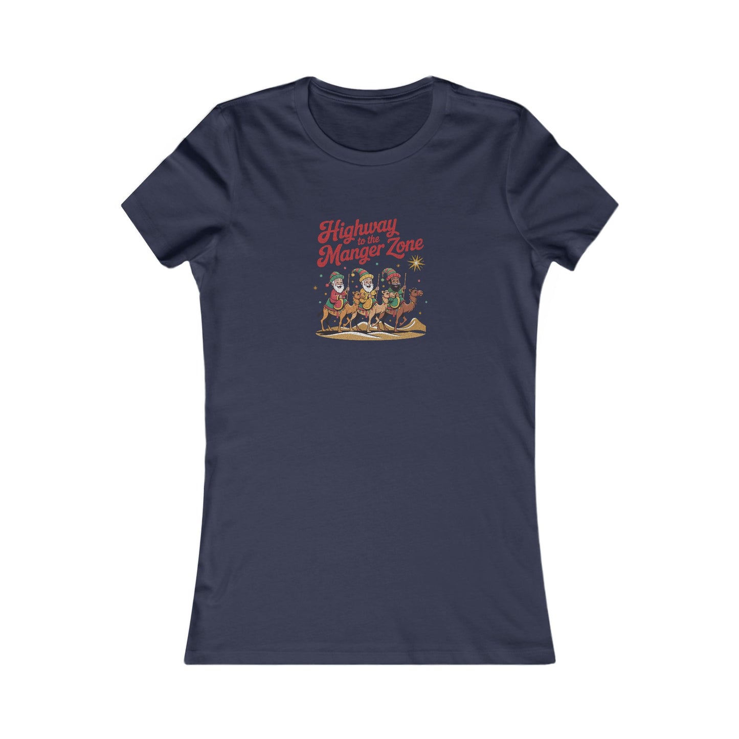 Highway to the Manger Zone — Top Gun-Inspired Christmas Women's Tee (Dark)