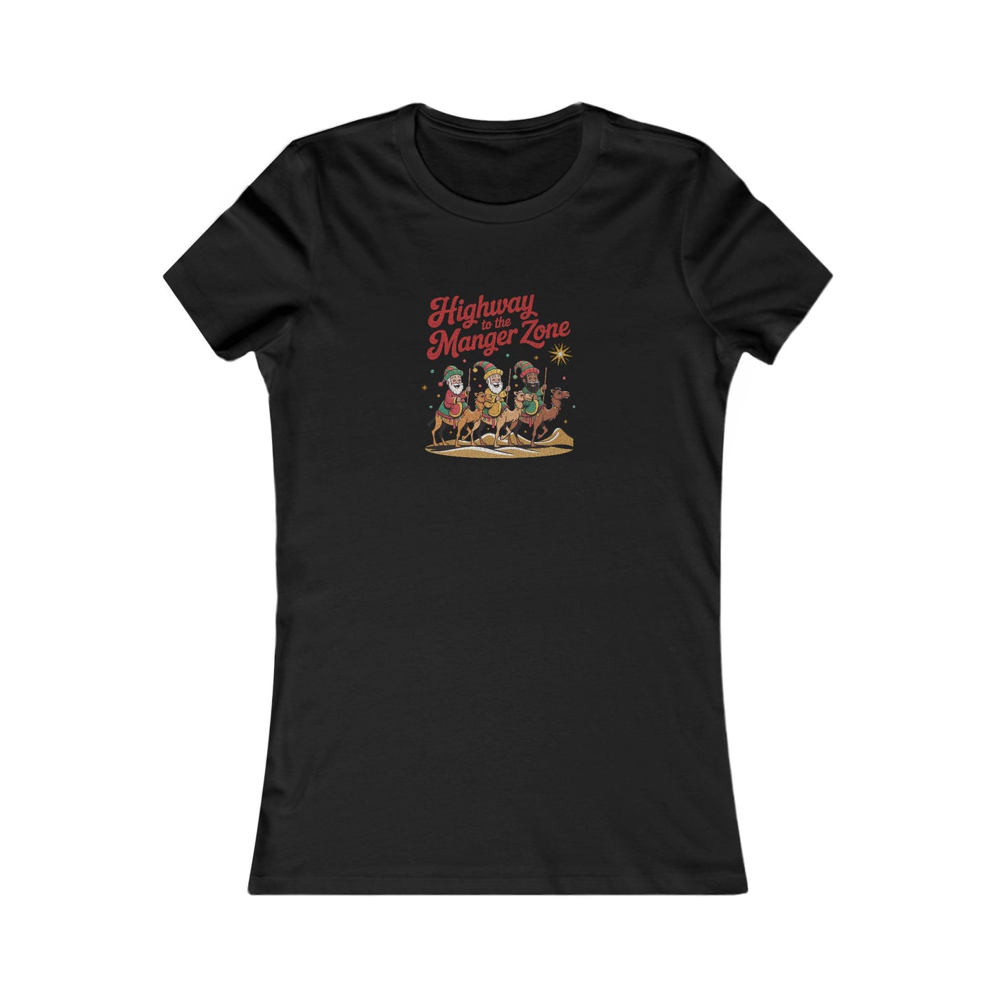 Highway to the Manger Zone — Top Gun-Inspired Christmas Women's Tee (Dark)