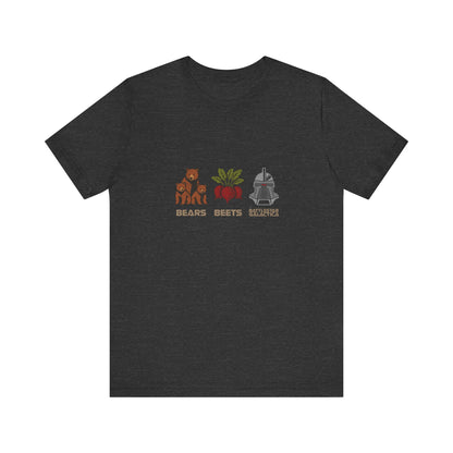 Bears, Beets, Battlestar (Captions) — Retro Tee (Dark)