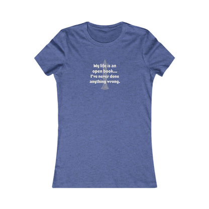 My Life Is an Open Book, I've Never Done Anything Wrong — Clue Retro Women's Tee (Dark)