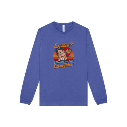 Exercise? I Thought You Said Extra Fries! — Retro Long Sleeve (Dark)