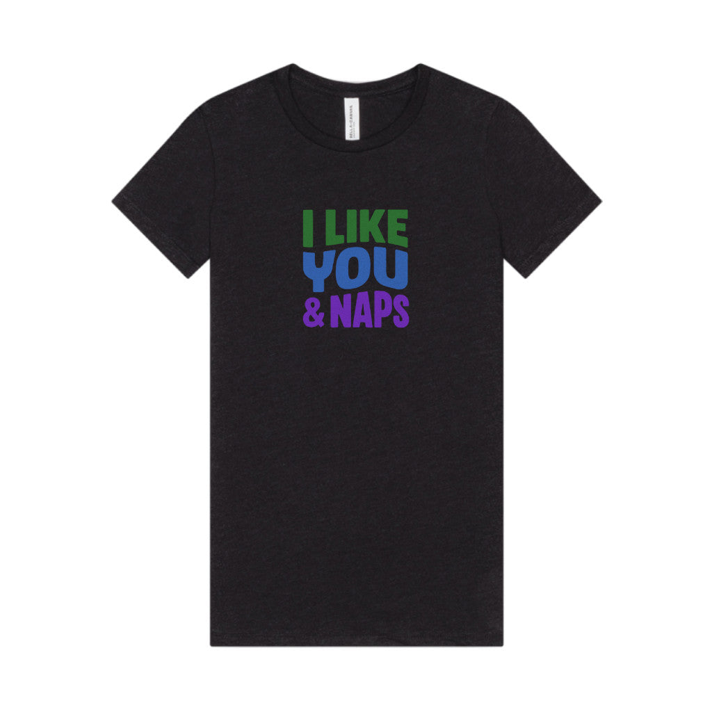 I Like You & Naps (Cool Gradient) — Retro Loungewear Women's Tee (Dark)