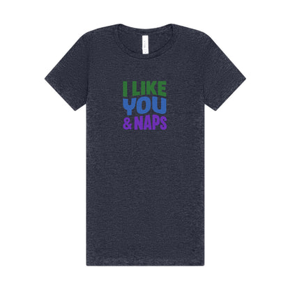I Like You & Naps (Cool Gradient) — Retro Loungewear Women's Tee (Dark)