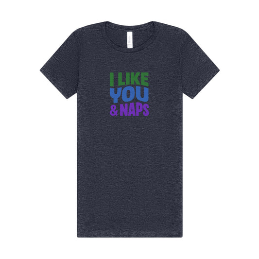 I Like You & Naps (Cool Gradient) — Retro Loungewear Women's Tee (Dark)