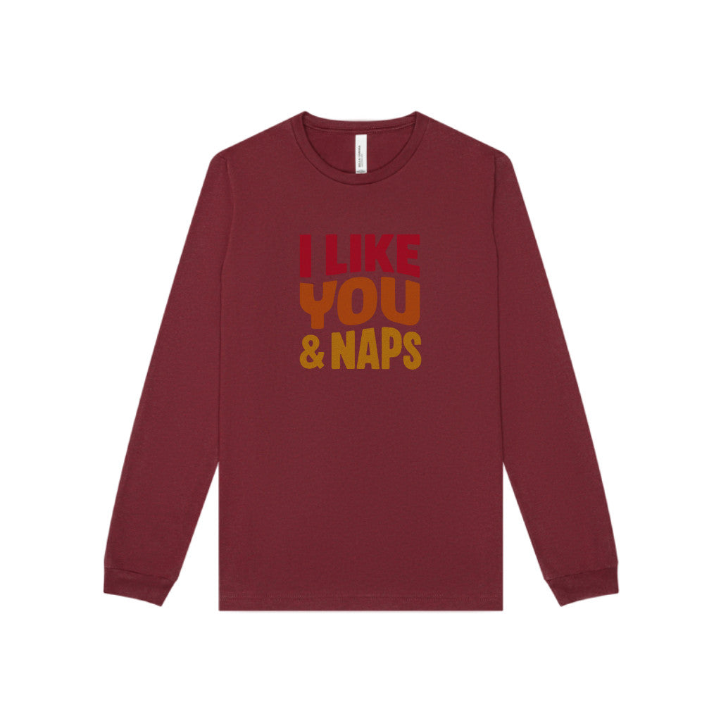 I Like You & Naps (Warm Gradient) — Retro Loungewear Long Sleeve (Dark)
