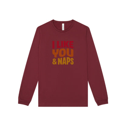 I Like You & Naps (Warm Gradient) — Retro Loungewear Long Sleeve (Dark)