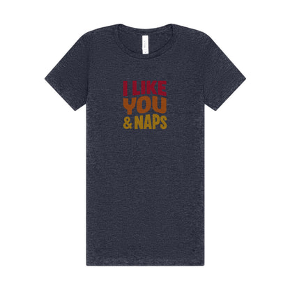 I Like You & Naps (Warm Gradient) — Retro Loungewear Women's Tee (Dark)