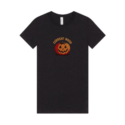 Current Mood (Classic Pumpkin) — Retro Halloween Women's Tee (Dark)
