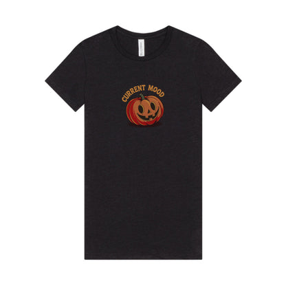 Current Mood (Cute Pumpkin) — Retro Halloween Women's Tee (Dark)