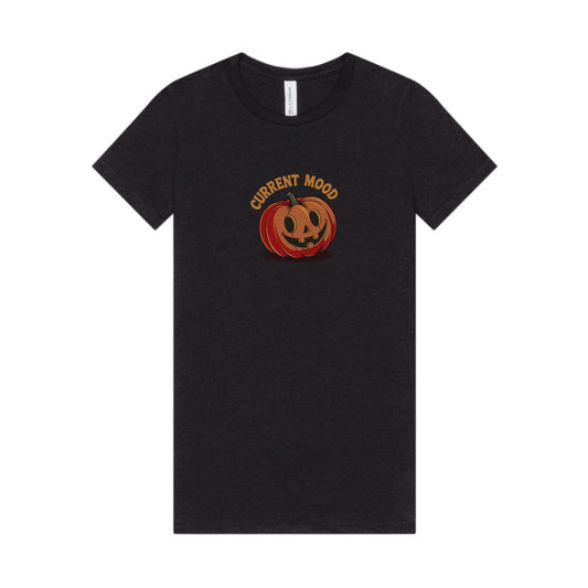 Current Mood (Cute Pumpkin) — Retro Halloween Women's Tee (Dark)