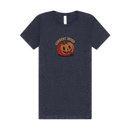 Current Mood (Cute Pumpkin) — Retro Halloween Women's Tee (Dark)