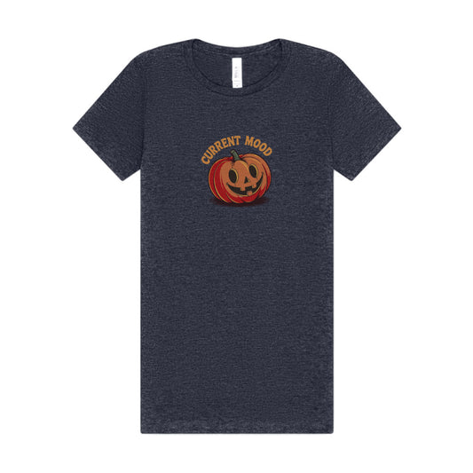 Current Mood (Cute Pumpkin) — Retro Halloween Women's Tee (Dark)