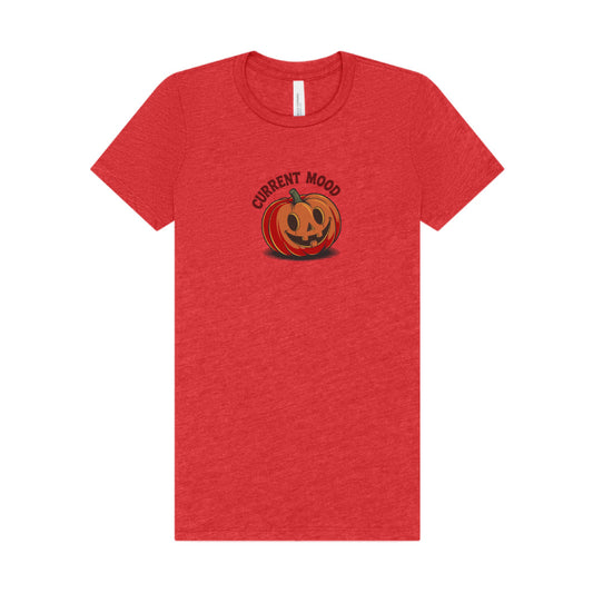 Current Mood (Cute Pumpkin) — Retro Halloween Women's Tee (Light)