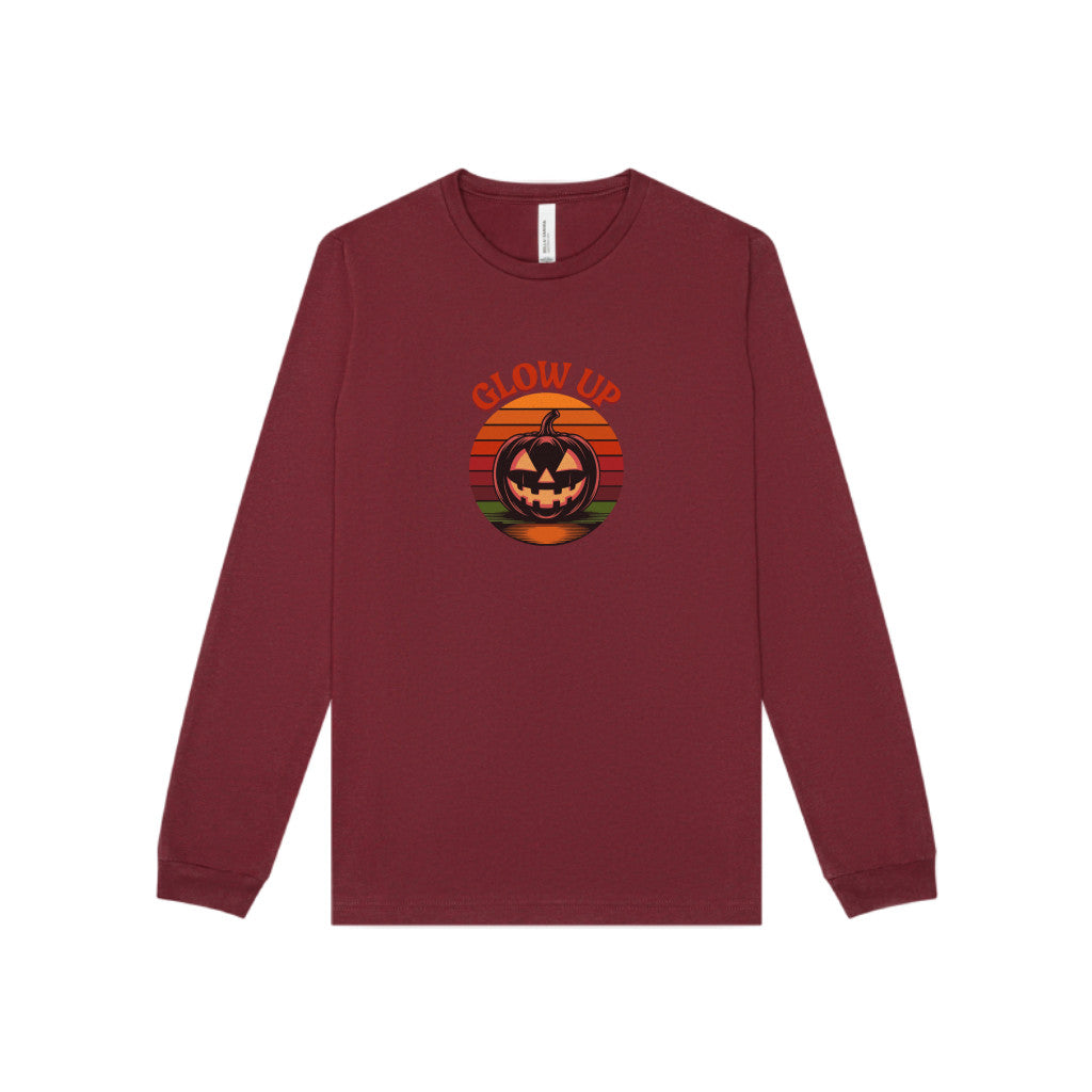 Halloween Glow Up Pumpkin — Retro Autumn Sunset Long Sleeve (Dark)