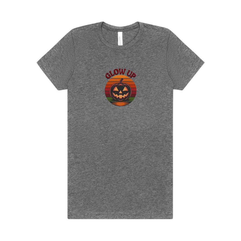 Halloween Glow Up Pumpkin — Retro Autumn Sunset Women's Tee (Light)