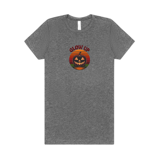 Halloween Glow Up Pumpkin — Retro Autumn Sunset Women's Tee (Light)
