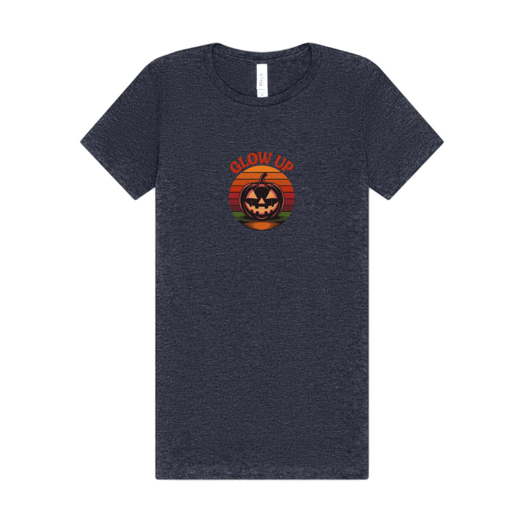 Halloween Glow Up Pumpkin — Retro Autumn Sunset Women's Tee (Dark)