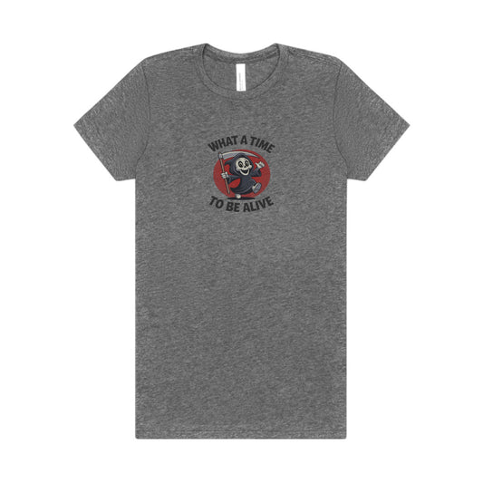 What a Time to Be Alive (Cute) — Lil Reaper Retro Women's Tee (Light)