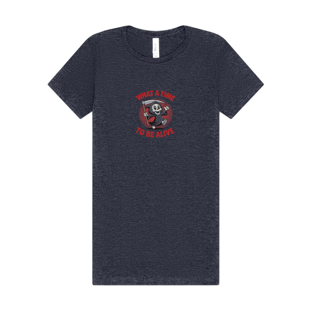 What a Time to Be Alive (Cute) — Lil Reaper Retro Women's Tee (Dark)
