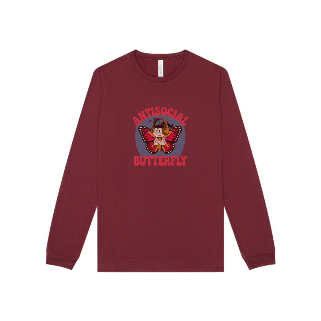 Antisocial Butterfly (Female) — Retro Workout Long Sleeve (Dark)
