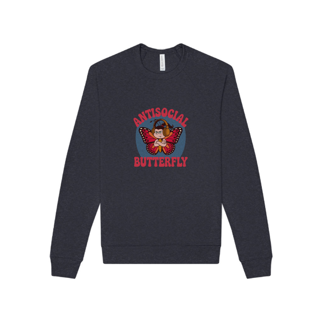 Antisocial Butterfly (Female) — Retro Workout Sweatshirt (Dark)