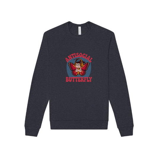 Antisocial Butterfly (Female) — Retro Workout Sweatshirt (Dark)