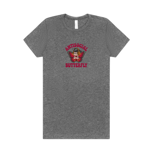 Antisocial Butterfly (Female) — Retro Workout Women's Tee (Light)