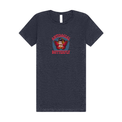 Antisocial Butterfly (Female) — Retro Workout Women's Tee (Dark)