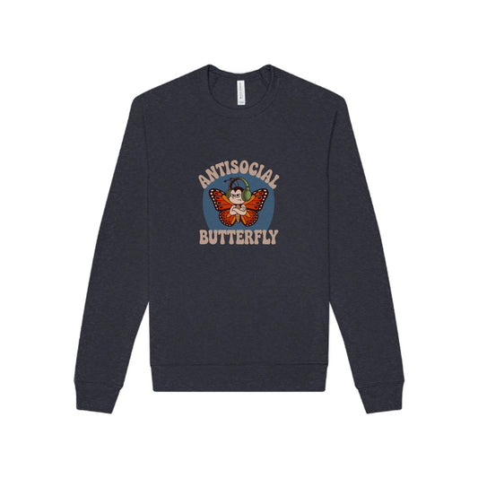 Antisocial Butterfly (Male) — Retro Workout Sweatshirt (Dark)