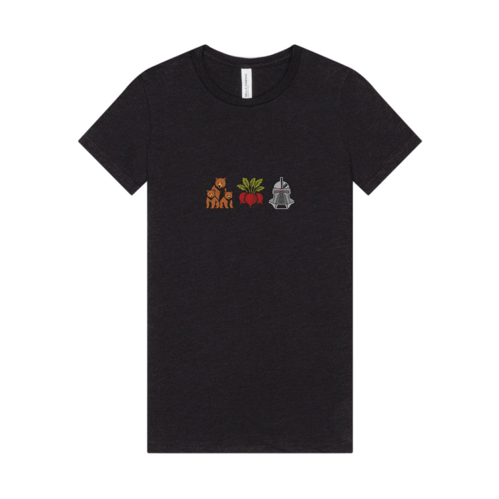Bears, Beets, Battlestar (Icons) — Retro Women's Tee (Dark)