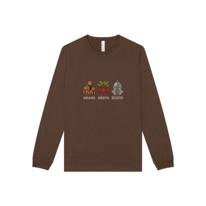 Bears, Beets, Battlestar (Captions) — Retro Long Sleeve (Dark)