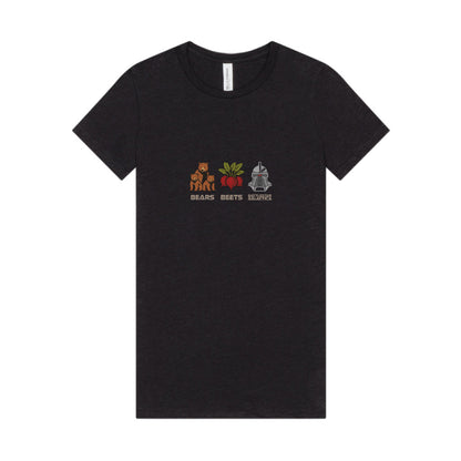 Bears, Beets, Battlestar (Captions) — Retro Women's Tee (Dark)