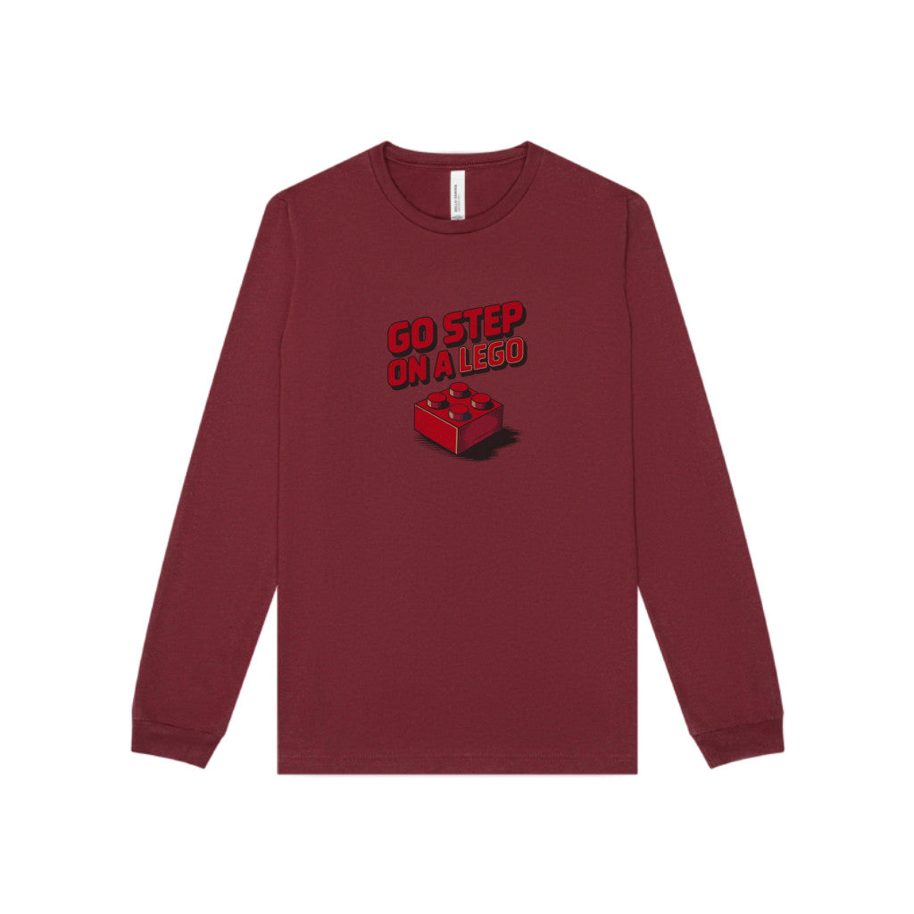 Go Step on a LEGO — Red Plastic Brick Retro Long Sleeve (Light)