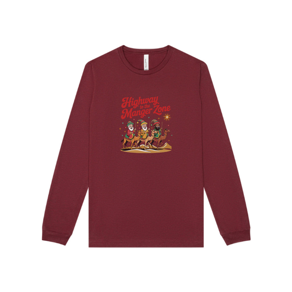 Highway to the Manger Zone — Top Gun-Inspired Christmas Long Sleeve (Dark)