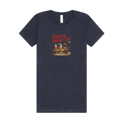 Highway to the Manger Zone — Top Gun-Inspired Christmas Women's Tee (Dark)