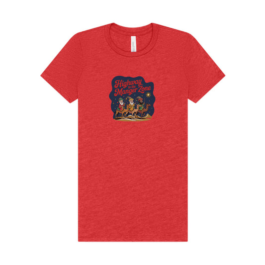 Highway to the Manger Zone — Top Gun-Inspired Christmas Women's Tee (Light)