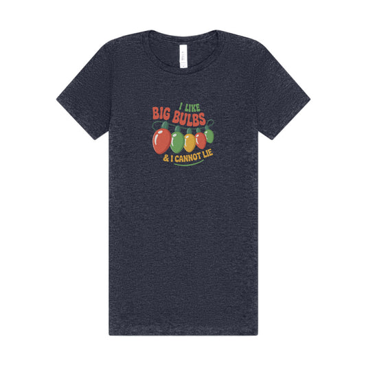 I Like Big Bulbs and I Cannot Lie — Christmas Lights Retro Women's Tee (Dark)