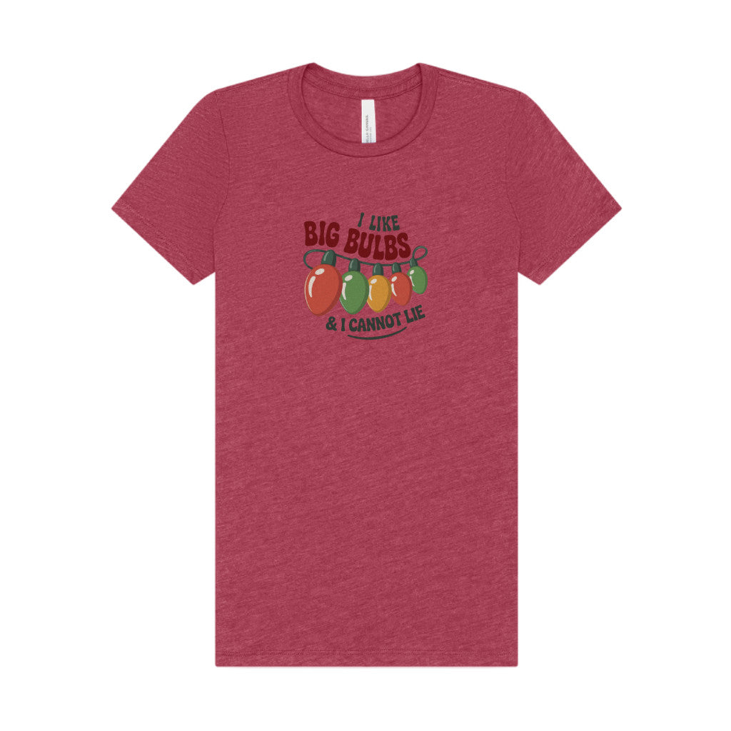 I Like Big Bulbs and I Cannot Lie — Christmas Lights Retro Women's Tee (Light)
