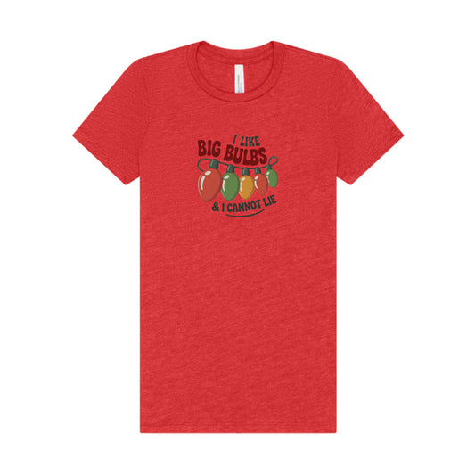 I Like Big Bulbs and I Cannot Lie — Christmas Lights Retro Women's Tee (Light)