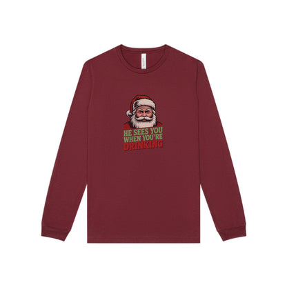 He Sees You When You're Drinking — Judgmental Santa Long Sleeve (Dark)
