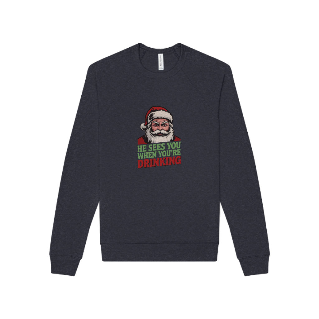 He Sees You When You're Drinking — Judgmental Santa Sweatshirt (Dark)
