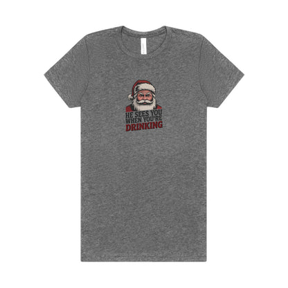 He Sees You When You're Drinking — Judgmental Santa Women's Tee (Light)